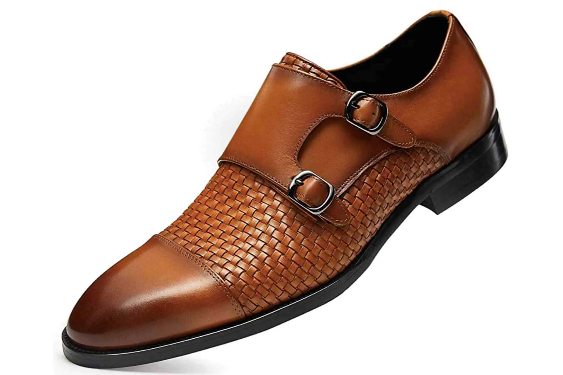 High-quality brown leather Monk Strap shoes for men