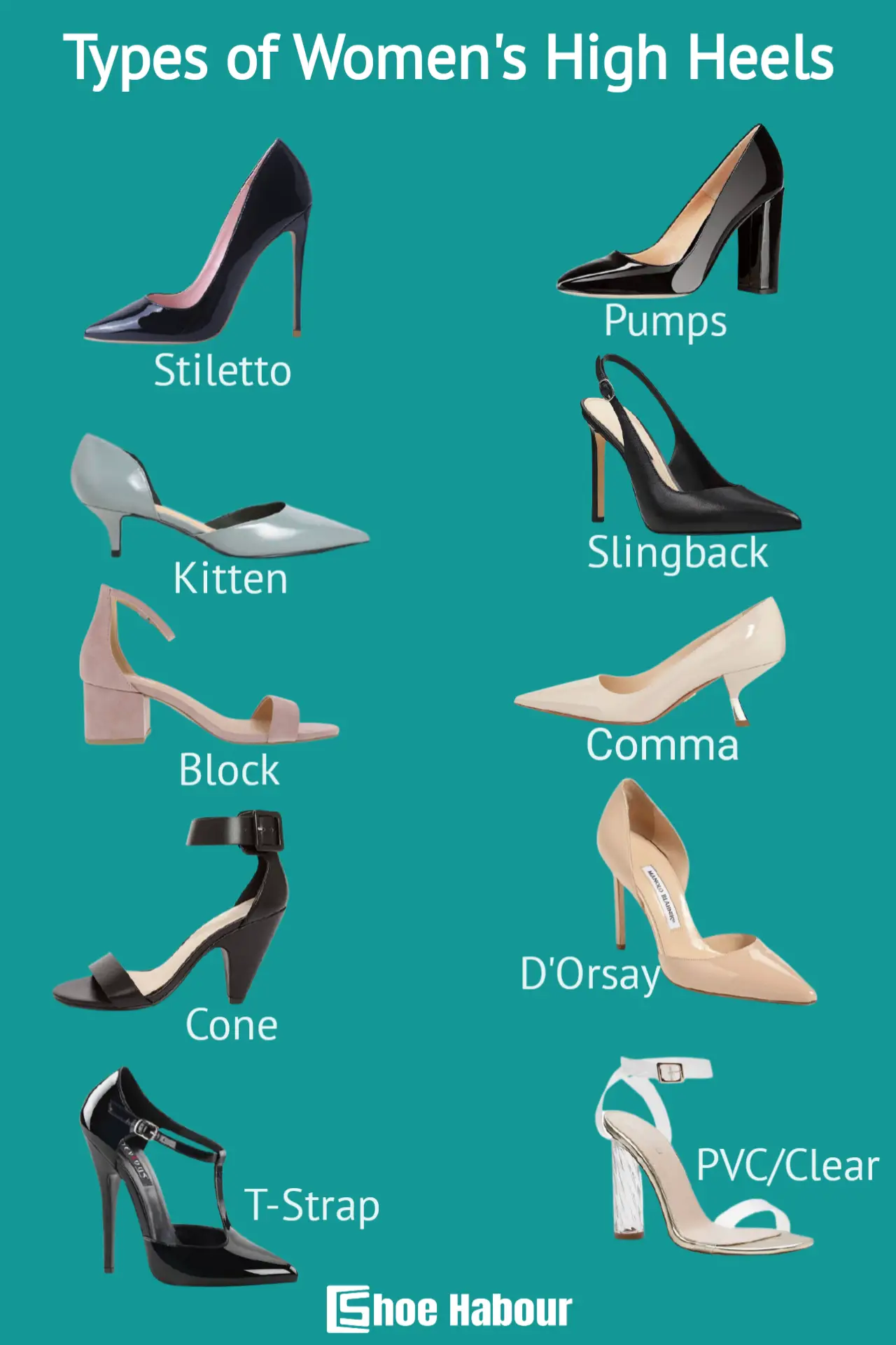 Types of women's high heel shoes