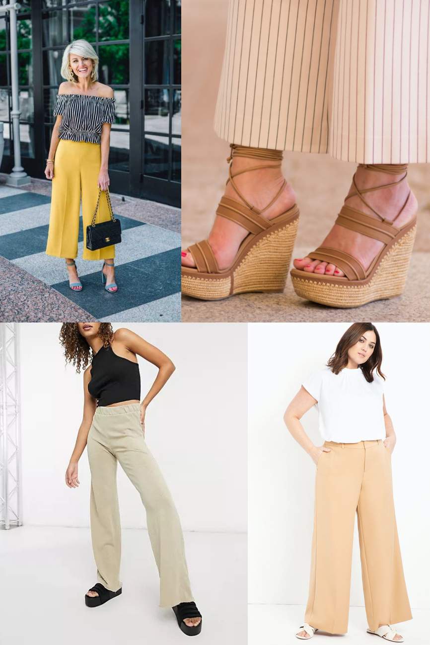 Wide leg pants with wedges and slides